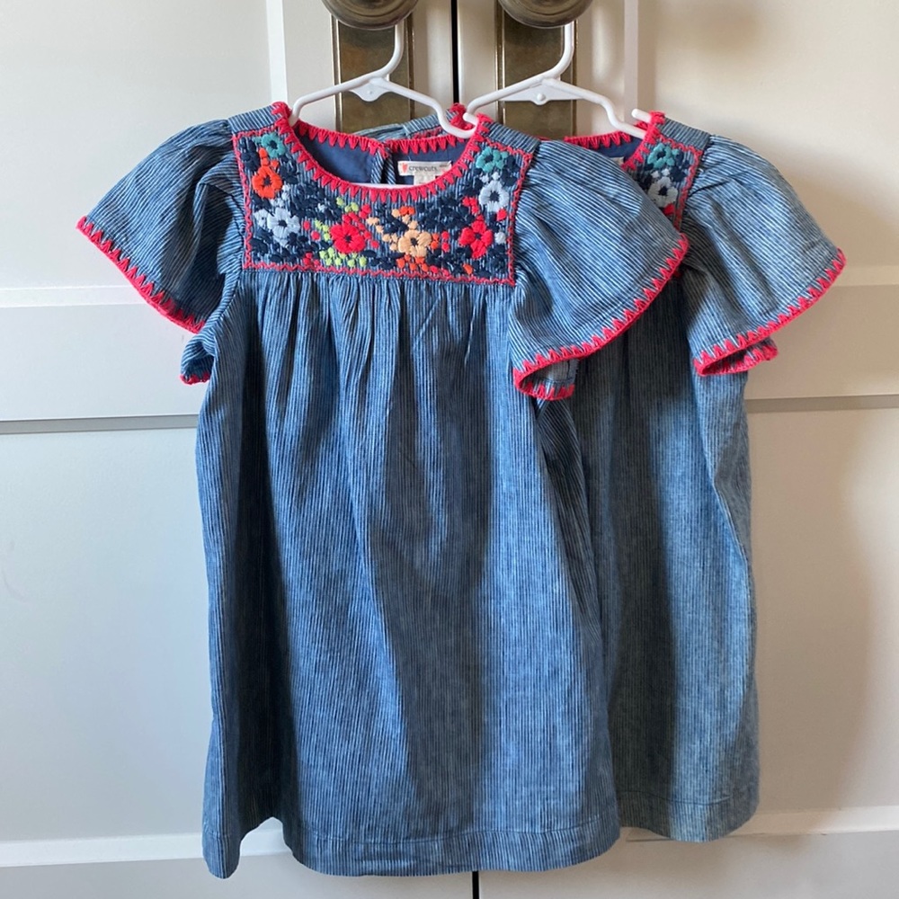 Denim Crewcut embroidered dresses. Sold as a set or separate